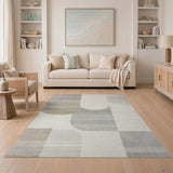 Abstract Curved Beige Grey Area Rug
