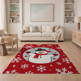 Jolly Cartoon Snowman Red Holiday Rug
