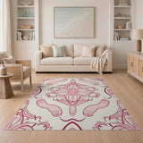 Whimsical Pink Swirl Floral Area Rug
