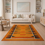 Vibrant Orange Black Geometric Southwestern Rug