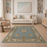 Teal Gold Ornate Baroque Area Rug