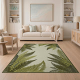 Floral Vintage Green Lush Green Fern Border Area Rug
