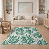 Coastal Beach Lush Green Palm Frond Area Rug
