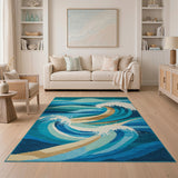 Blue and Teal Teal Ocean Waves Geometric Area Rug