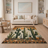 Multi-color and Patterns Southwestern Cactus Sunset Desert Rug