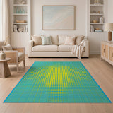 Teal Yellow Geometric Dot Burst Area Rug