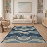 Wavy Blue Teal Coastal Area Rug