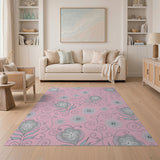 Pink Grey Floral Swirl Area Rug