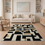Bold Geometric Black Gold Abstract Area Rug