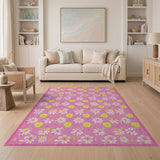 Playful Pink Daisy Butterfly Area Rug