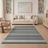 Distressed Black White Horizontal Stripe Area Rug