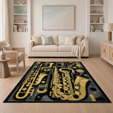 ODIKA Golden Jazz Saxophone Washable Area Rug - Abstract Music Art Low Pile Non-Slip Carpet
