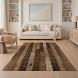 ODIKA Washable Rustic Wood Plank Print Rug - Non-Slip Low Pile Area Rug