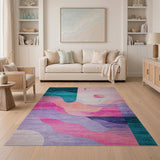 Teal Pink Abstract Wave Geometric Area Rug