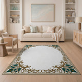 Blue and Teal Ornate Teal Lotus Border Area Rug