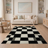 Black and White Distressed Black White Checkerboard Area Rug