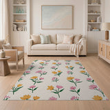 Vibrant Pink Yellow Floral Pattern Area Rug