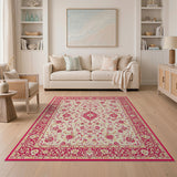 Ivory Pink Floral Traditional Persian Rug