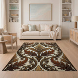 Ornate Golden Leaf Baroque Area Rug