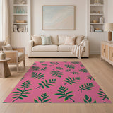 Vibrant Pink Fern Leaf Area Rug