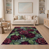 Red Vintage Burgundy Rose Floral Area Rug
