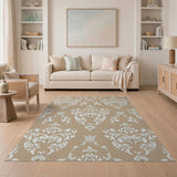 Elegant Beige Damask Floral Floral Vintage Area Rug