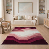 ODIKA Modern Abstract Wavy Pink & Burgundy Washable Area Rug - Low Pile Non-Slip Pet Friendly Carpet