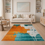 Teal Orange Abstract Area Rug
