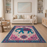 Teal Elephant Heritage Tribal Area Rug