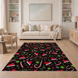 Festive Cartoon Santa Candy Cane Black Area Rug
