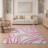 Pink Pink Fluid Waves Abstract Area Rug