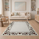 Cream Area Rug with Ornate Floral Vine Border