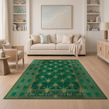 Emerald Green Gold Art Deco Geometric Rug