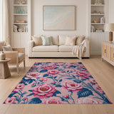 Vintage Pink Rose Floral Area Rug