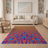 Vibrant Peacock Flame Abstract Area Rug