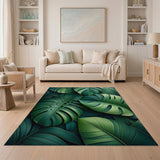 Coastal Beach Green Lush Monstera Leaves Green Area Rug