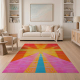 Vibrant Pink Orange Teal Geometric Area Rug