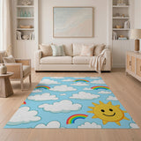 Rainbow Clouds Smiling Sun Kids Cartoon Rug