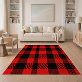 Red Rustic Farmhouse Bold Red Black Buffalo Plaid Area Rug
