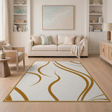 Flowing Gold Swirls Beige Abstract Area Rug