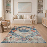 Blue Distressed Vintage Diamond Area Rug