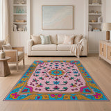 Ornate Pink Multi-Color Floral Persian Rug