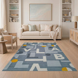 Blue Geometric Abstract Letter Rug