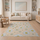 White Daisy Meadow Beige Area Rug