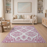 Pink Ornate Damask Floral Area Rug