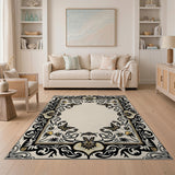 Beige and Neutral Ornate Floral Border Area Rug