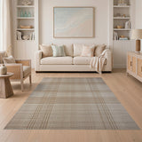 Rustic Farmhouse Tan Brown Plaid Woven Area Rug