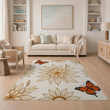 Beige Monarch Butterfly Floral Area Rug