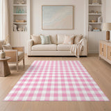Pink Gingham Checkered Washable Area Rug