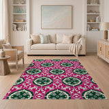 Vibrant Pink Green Medallion Pattern Area Rug